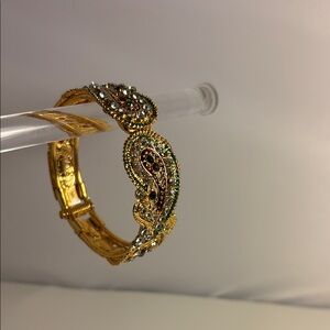 Elegant Gold and Green Paisley Bracelet - bridal